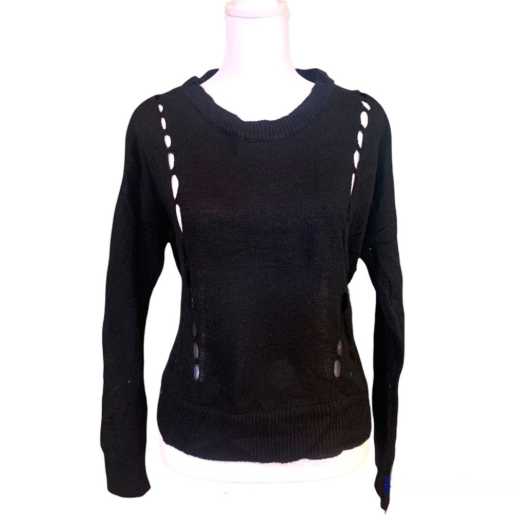 a+ro Black Open Knit High Low Pullover Sweater Small
